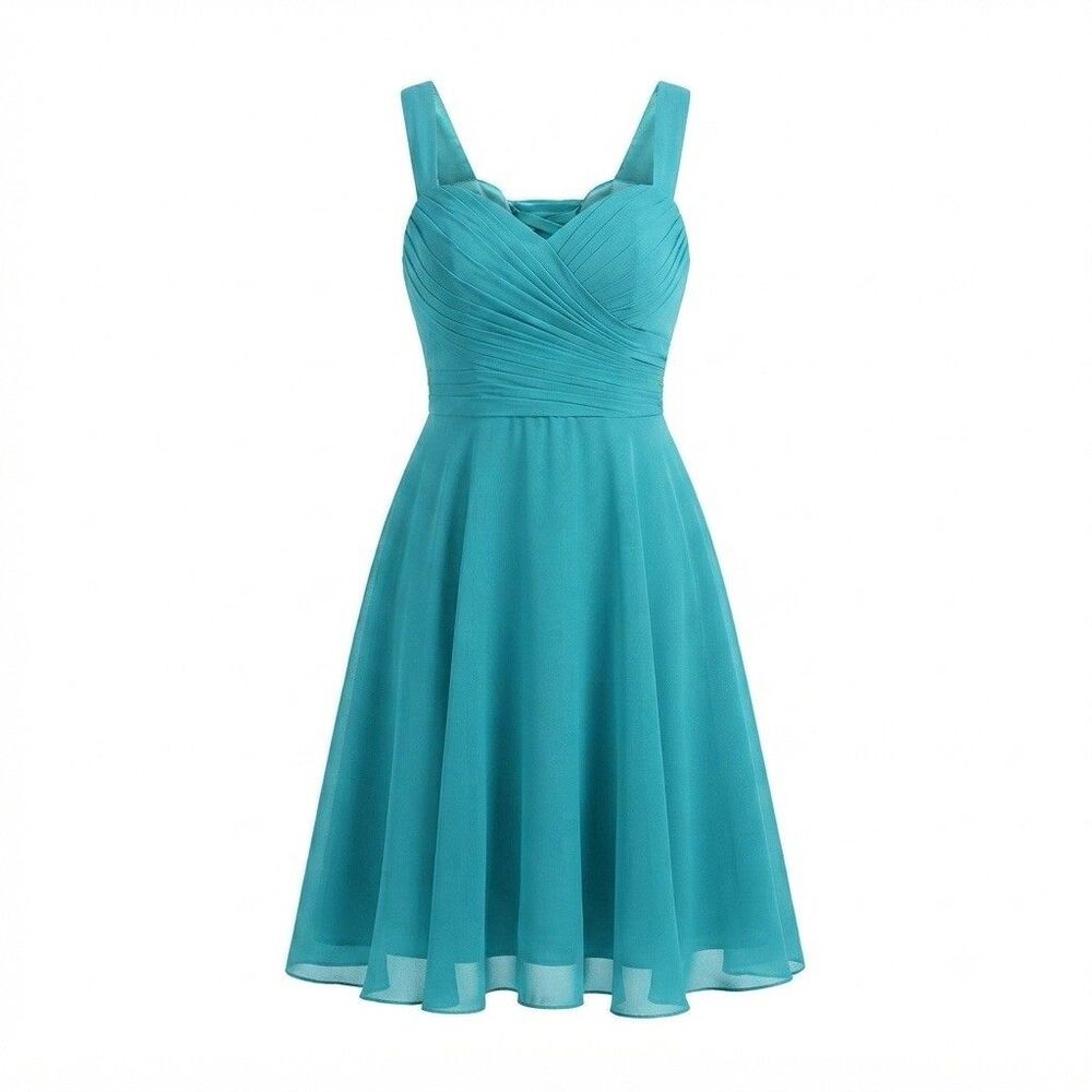 Zaxants Women's Teal Chiffon Pleated Party Dress Lace-Up Back Size Small/Medium